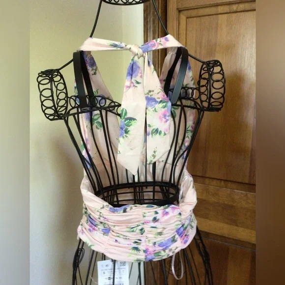 NWT Zara Pink Floral Ruched Halter Crop Top Womens small - Picture 3 of 5